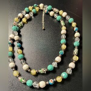 Premier Designs Art Deco Vintage Faceted Glass Cloisonne Long Beaded Necklace